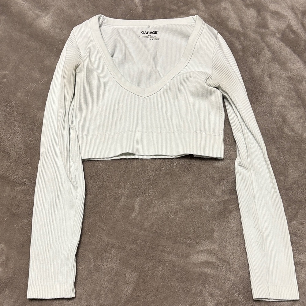 Garage Cream Ribbed V-Neck Crop Top